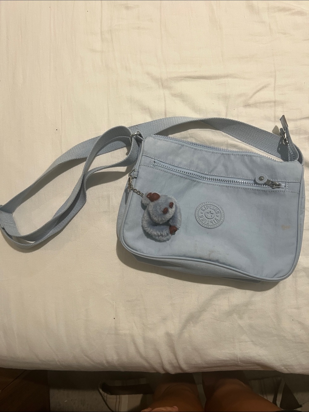 Kipling Pale Blue Crossbody Bag with Monkey Keychain